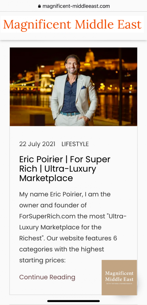 Eric Poirier Owner & Founder of forsupperrich.store 🇦🇪FEATURED / PUBLICATION 1st time in the Middle East & Dubai, United Arab Emirates🇦🇪 for Magnificent-Middleeast.com