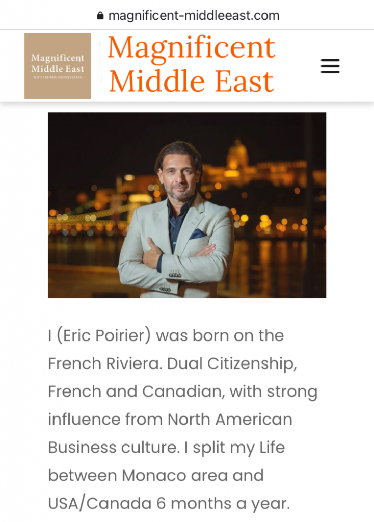 Eric Poirier Owner & Founder of forsupperrich.store 🇦🇪FEATURED / PUBLICATION 1st time in The Middle East - Dubai, UAE🇦🇪 magnificent-middleeast.com